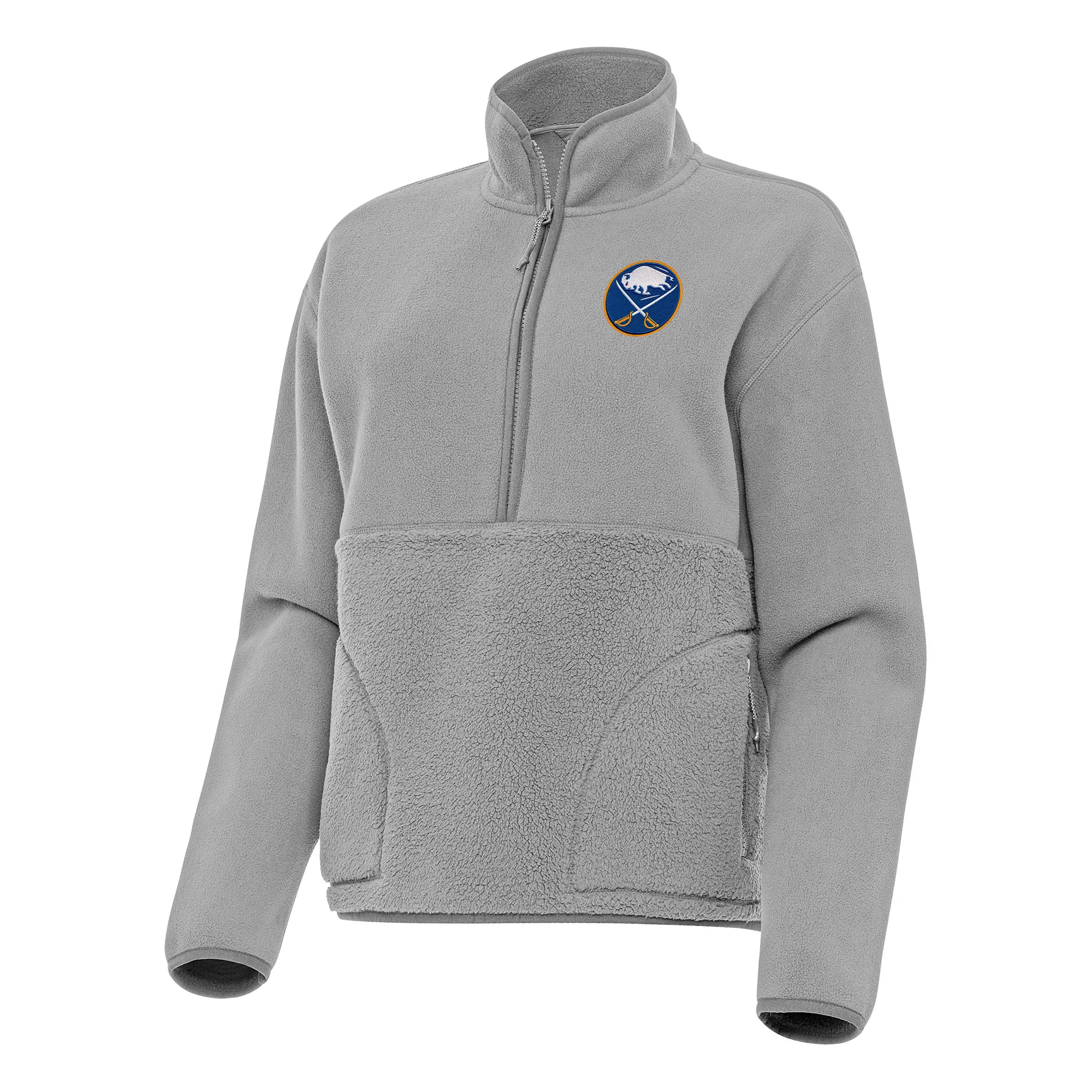 Women's Buffalo Sabres Antigua Gray Figure Half-Zip Pullover Sweatshirt