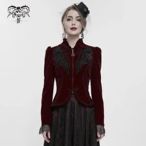 Women's Gothic Stand Collar Floral Embroidered Jacket Red