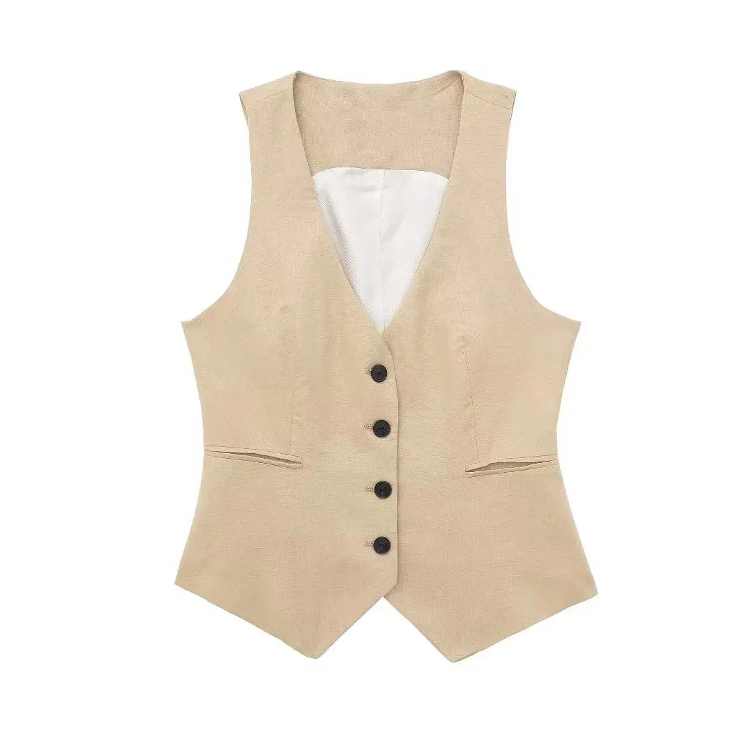 Women's Vest Linen Sleeveless Suit Vest for Women 2024