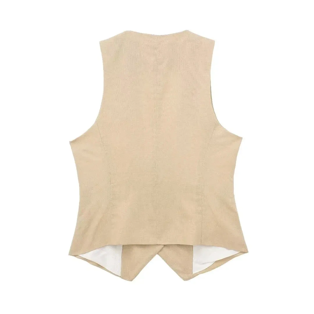 Women's Vest Linen Sleeveless Suit Vest for Women 2024