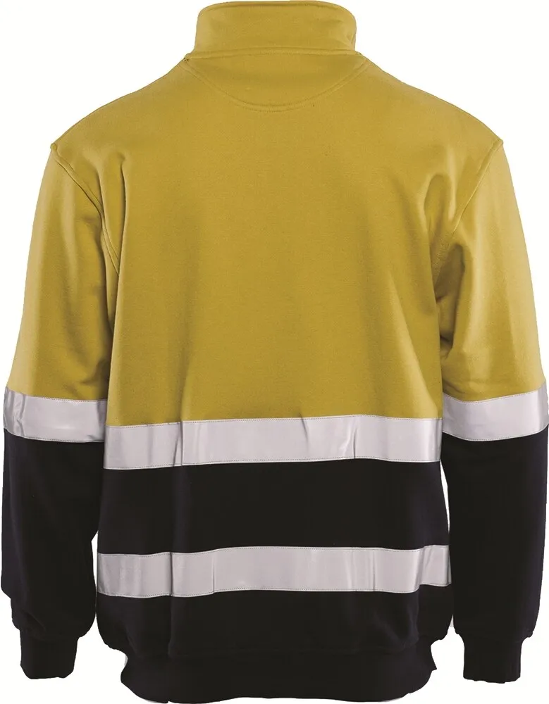 Workhorse MFL005 Men's 2-Tone High Visibility Reflective Taped 1/4 Zipped Fleece Pullover - Cotton - Yellow/Navy - Medium